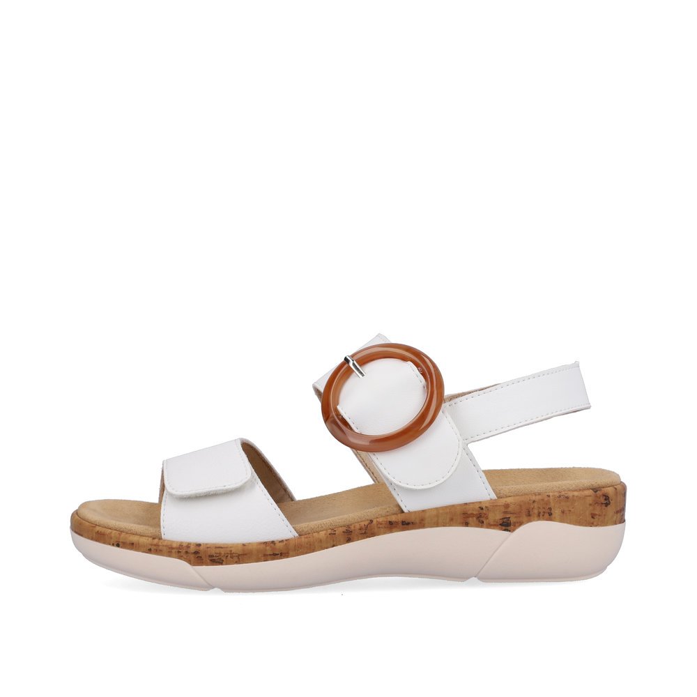 Classy white remonte women´s strap sandals R6853-80 with hook and loop fastener. Outside of the shoe.