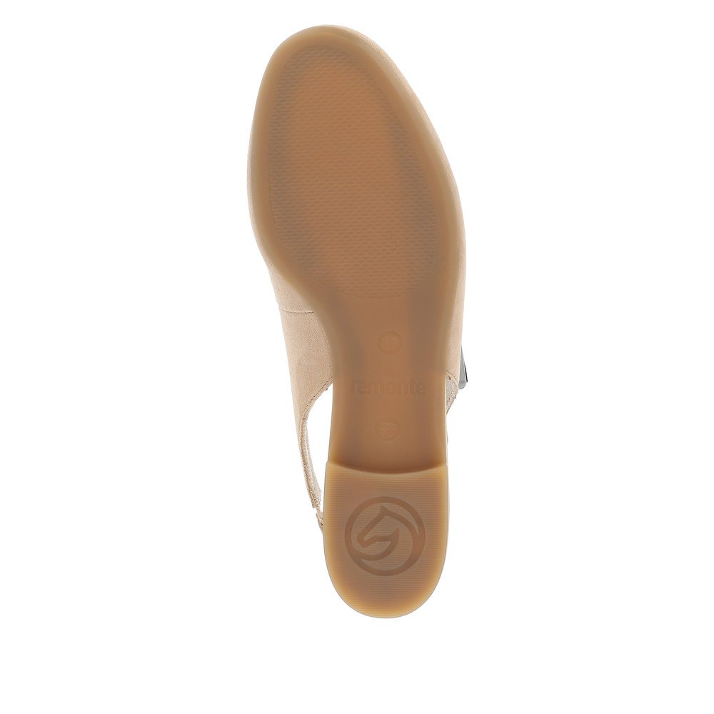 Beige remonte women´s slingback pumps D0K07-60 with buckle and soft cover sole. Outsole of the shoe.