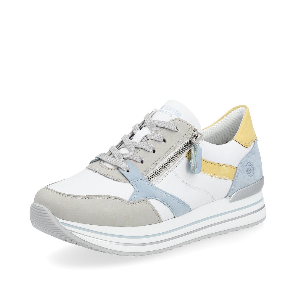 White remonte women´s sneakers D1323-81 with a zipper and comfort width G. Shoe laterally.