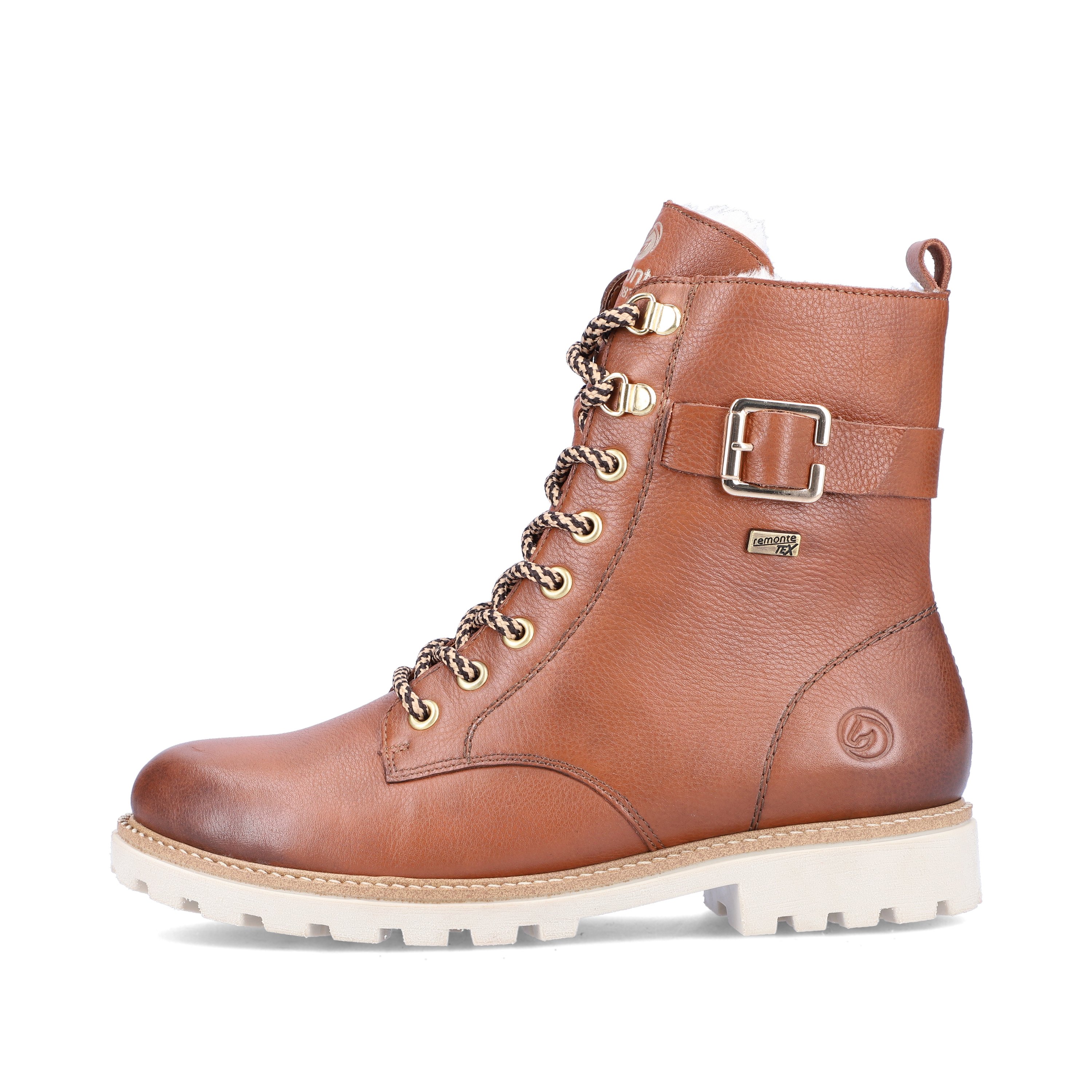 Mocha brown remonte women´s lace-up boots D8475-24 with cushioning profile sole. The outside of the shoe