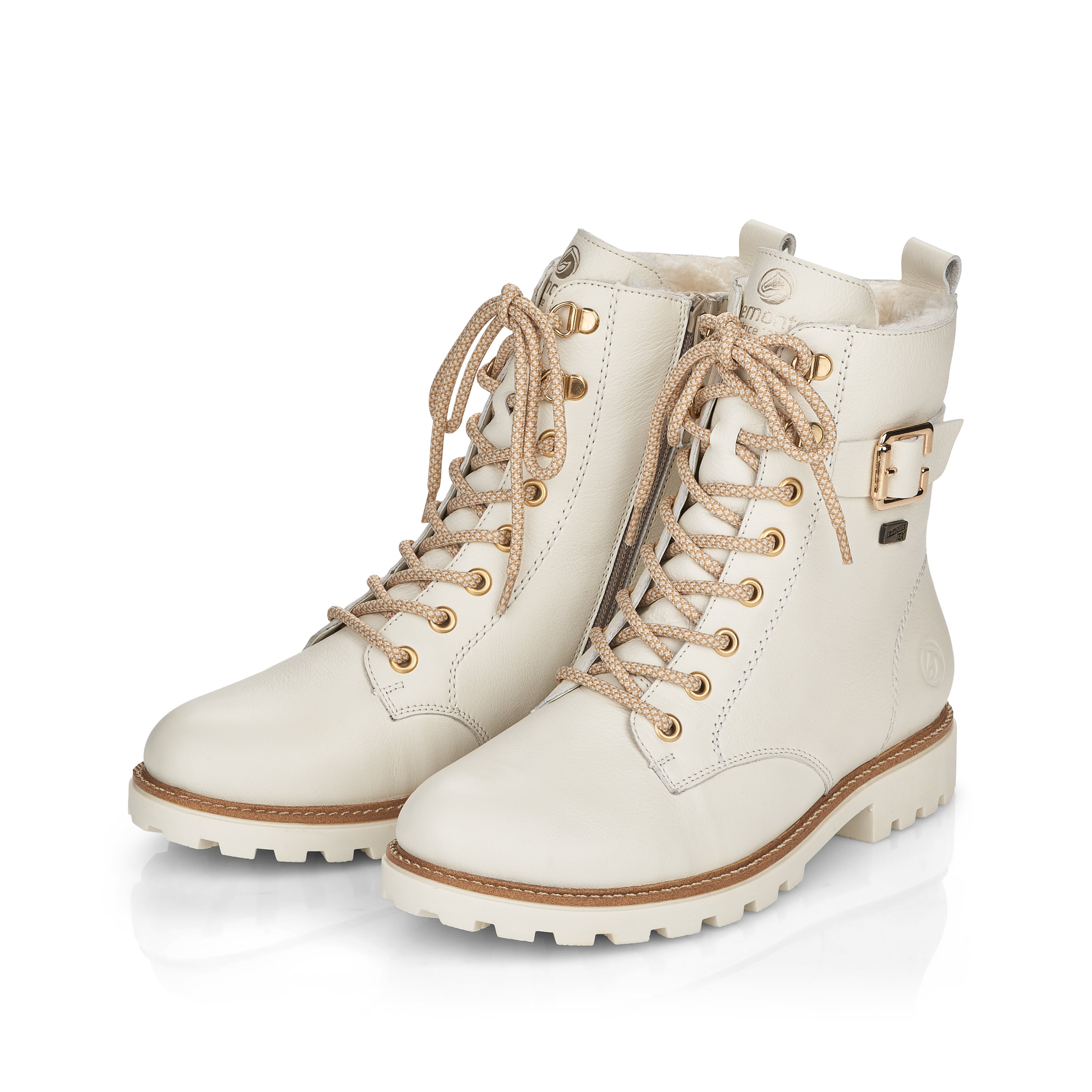 Off-white remonte women´s lace-up boots D8475-80 with flexible profile sole. Shoe laterally