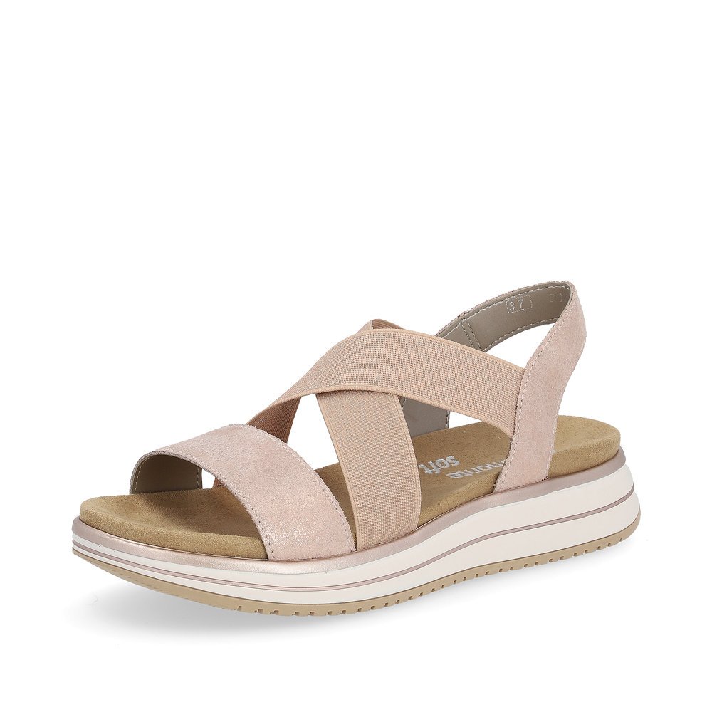 Pink remonte women´s strap sandals D1J50-31 with an elastic insert. Shoe laterally.