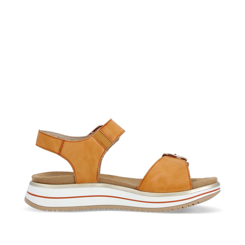 Saffron orange remonte women´s strap sandals D1J51-38 with hook and loop fastener. Shoe inside.