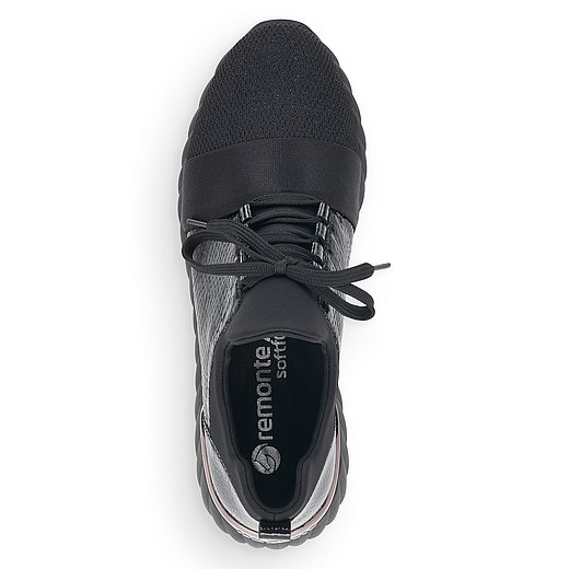 Schwarze Halbschuhe aus Kunstleder mit Lite'n Soft Technologie, ultraleichter und rutschfester Laufsohle, extra weicher Komfort Einlegesohle und Wechselfußbett. Schuh von oben. 