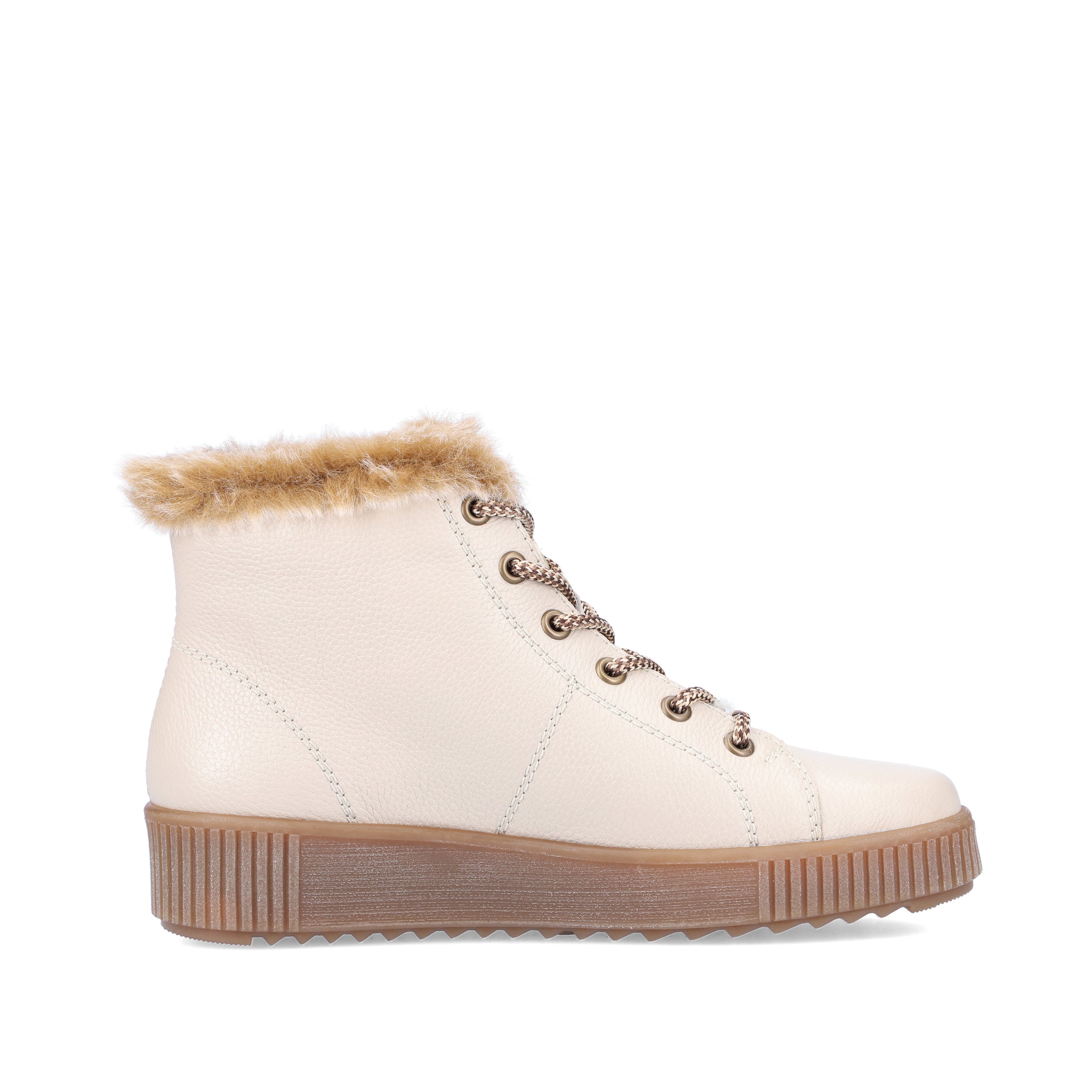 Cinnamon white remonte women´s lace-up boots R7980-80 with lacing and zipper. Shoe inside