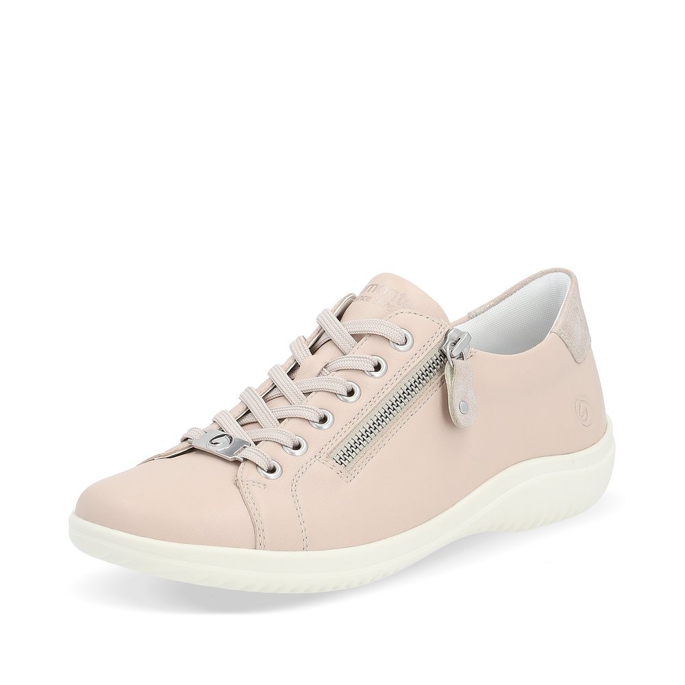 Pink remonte women´s lace-up shoes D1E03-31 with a zipper and comfort width G. Shoe laterally.