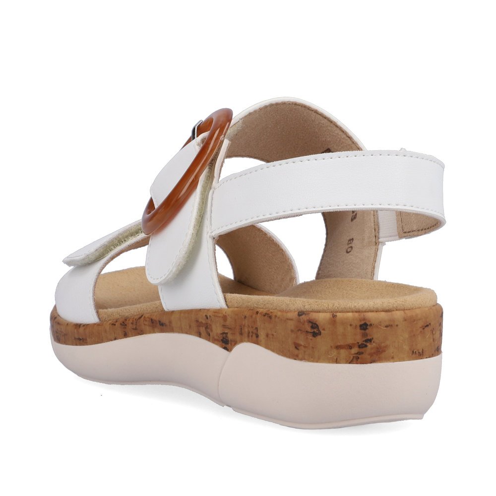 Classy white remonte women´s strap sandals R6853-80 with hook and loop fastener. Shoe from the back.