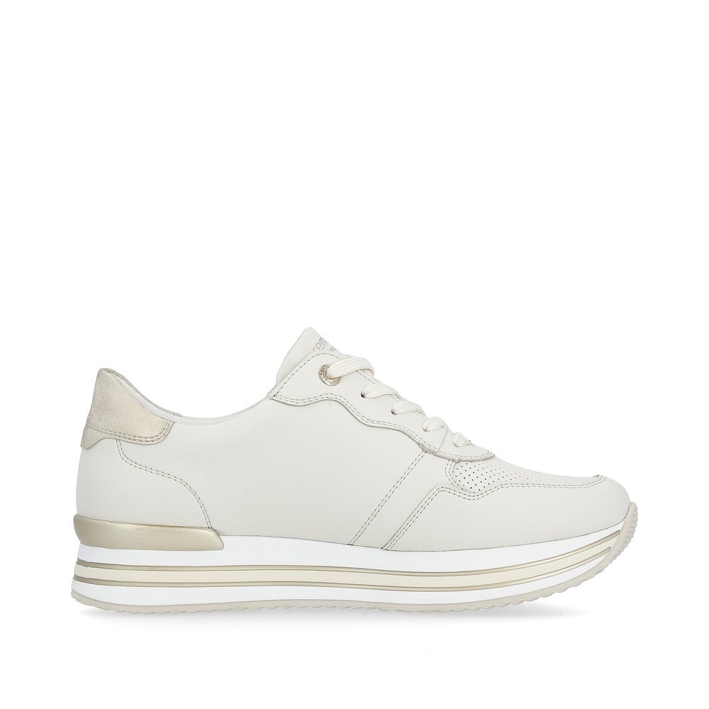 Off-white remonte women´s sneakers D1322-60 with lacing and metal element. Shoe inside.