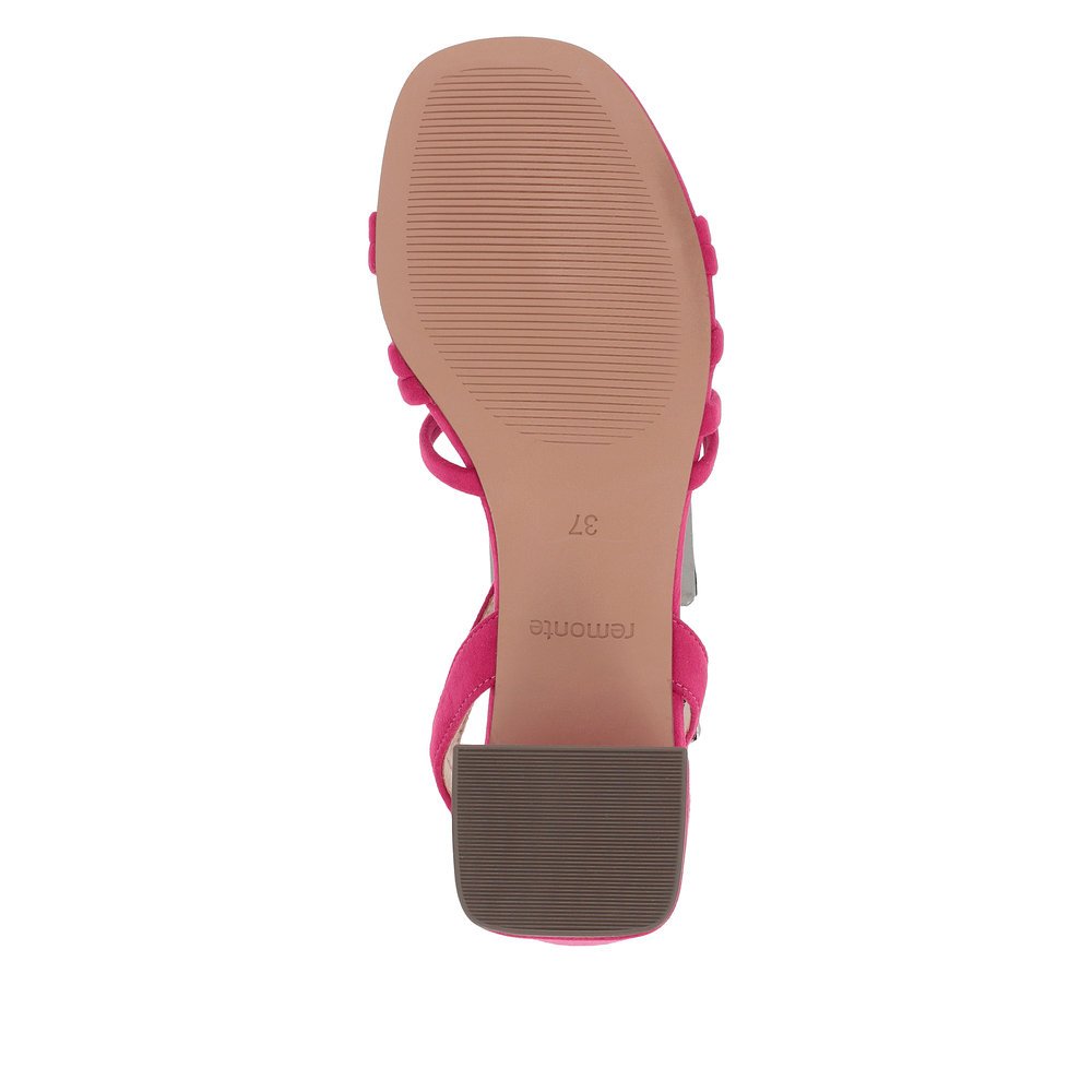 Pink vegan remonte women´s strap sandals D1L52-31 with buckle and soft cover sole. Outsole of the shoe.