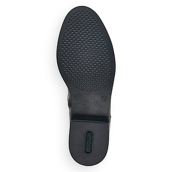 Schwarze Stiefel leicht wärmend aus Glattleder mit Reißverschluss und Schnürung, Stretch-Einsatz im Wadenbereich und Wechselfußbett. Schuh Laufsohle. 
