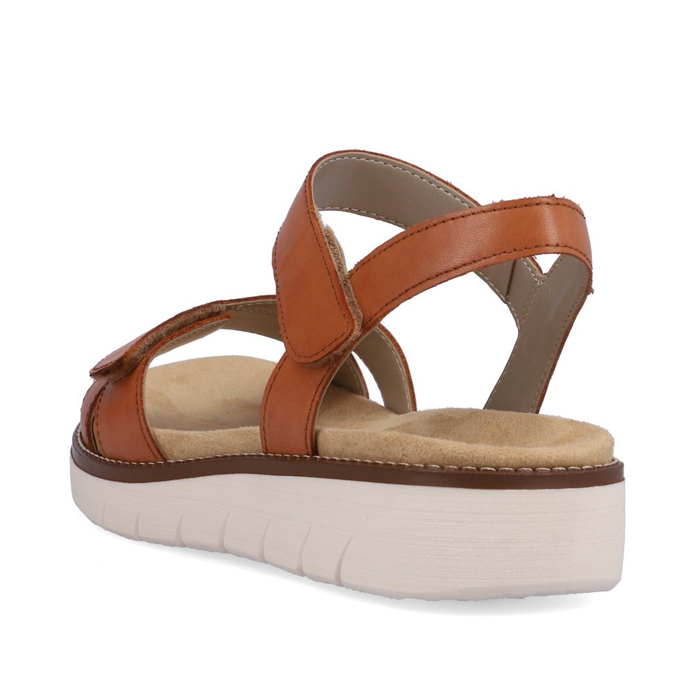 Brown remonte women´s strap sandals D2049-22 with a hook and loop fastener. Shoe from the back.