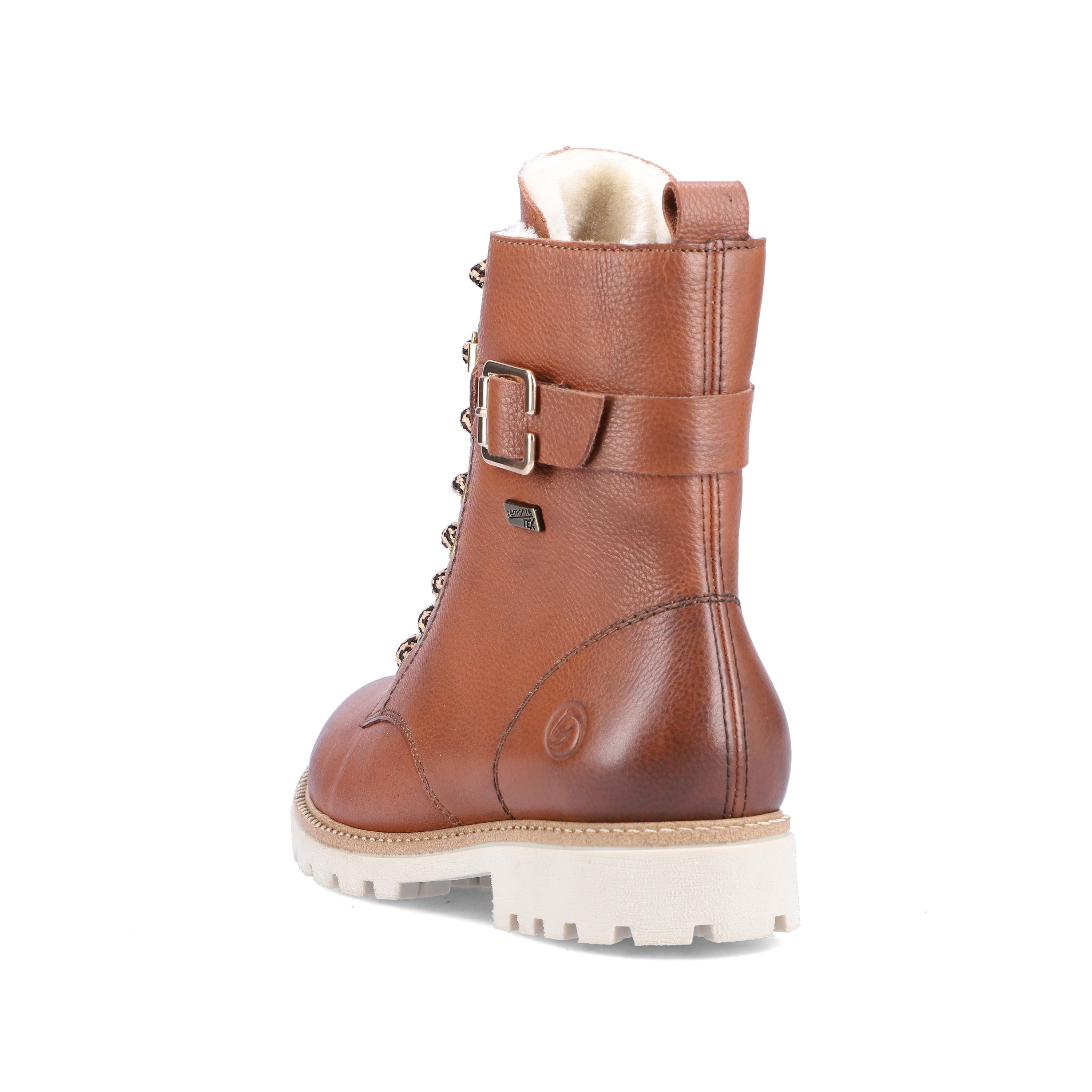Mocha brown remonte women´s lace-up boots D8475-24 with cushioning profile sole. Shoe from the back