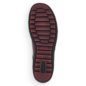 Rote Kurzstiefel aus Glattleder mit Reißverschluss und Schnürung und Wechselfußbett. Schuh Laufsohle. 