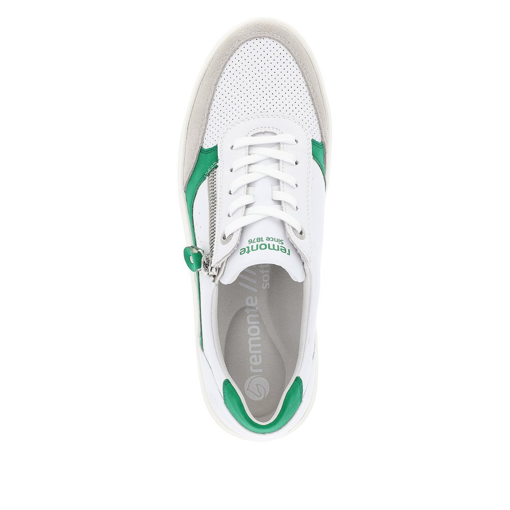 White remonte women´s sneakers D1C00-80 with zipper and comfort width G. Shoe from the top.