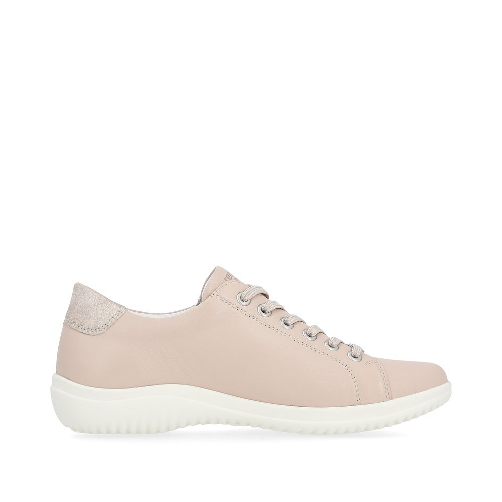 Pink remonte women´s lace-up shoes D1E03-31 with a zipper and comfort width G. Shoe inside.