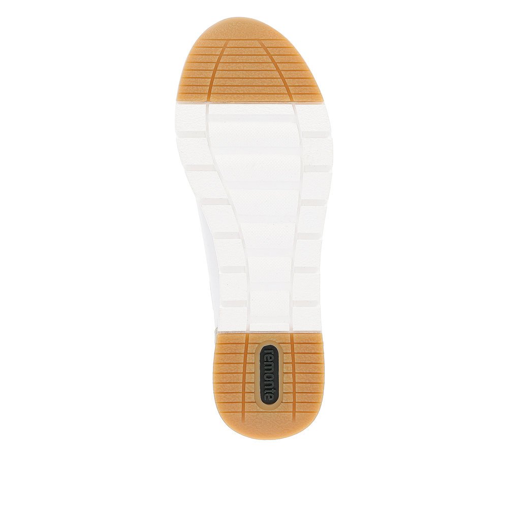 White vegan remonte women´s sneakers R6709-80 with a zipper and comfort width G. Outsole of the shoe.