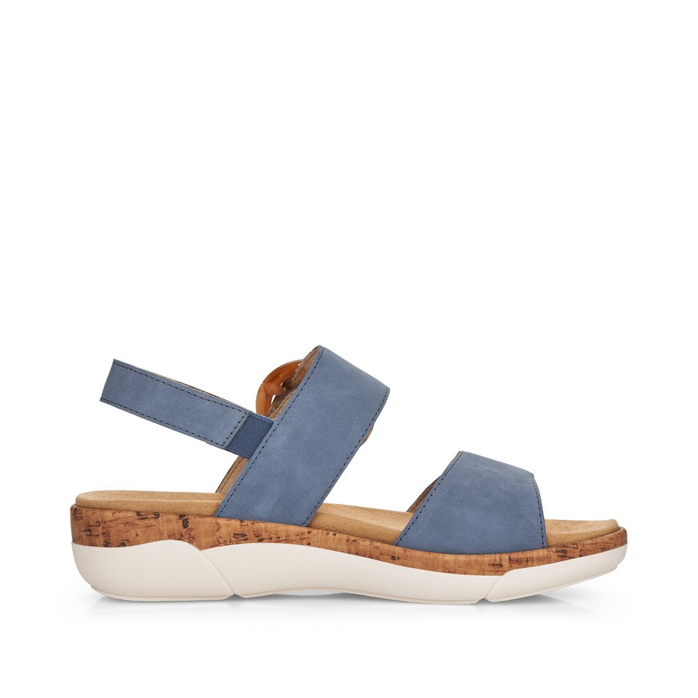 Ocean blue remonte women´s strap sandals R6853-14 with hook and loop fastener. Shoe inside.