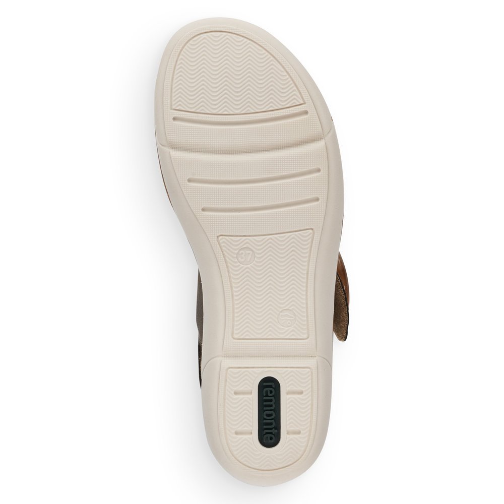 remonte sandales à lanières vertes femmes R6853-54 avec fermeture velcro. Semelle extérieure de la chaussure.