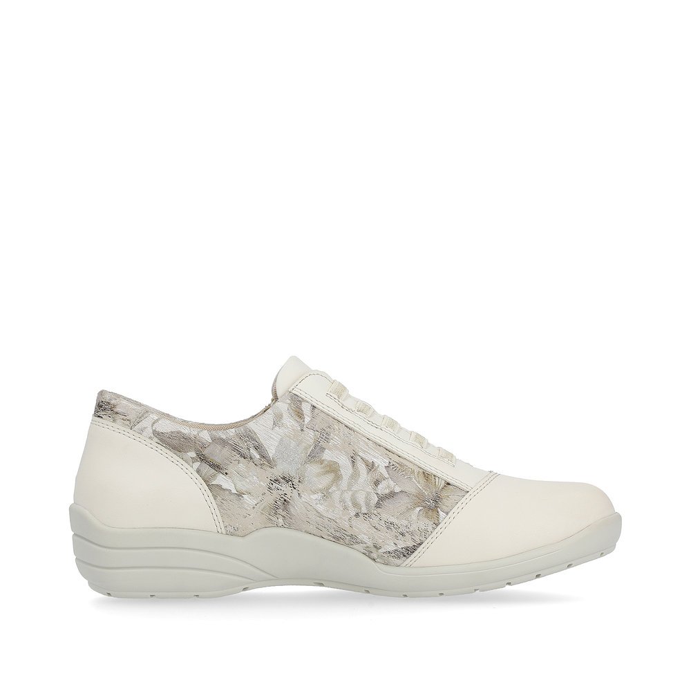 Beige remonte women´s lace-up shoes R7679-60 with a zipper and washed-out pattern. Shoe inside.