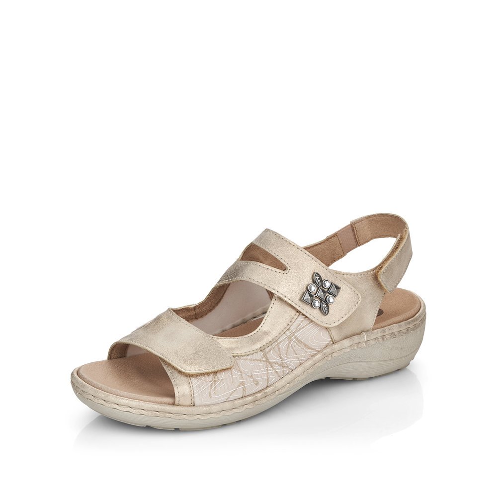 Light beige remonte women´s strap sandals D7647-94 with hook and loop fastener. Shoe laterally.