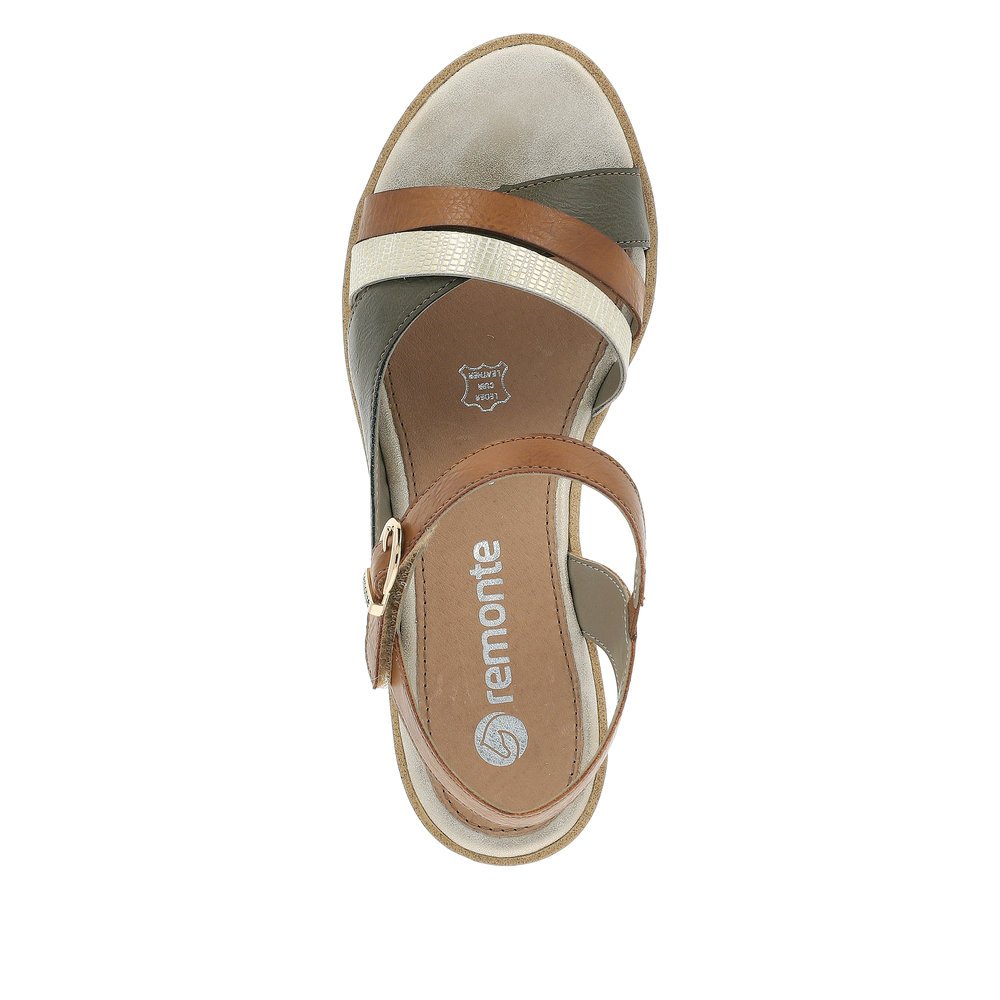 Brown remonte women´s wedge sandals R6263-24 with hook and loop fastener. Shoe from the top.