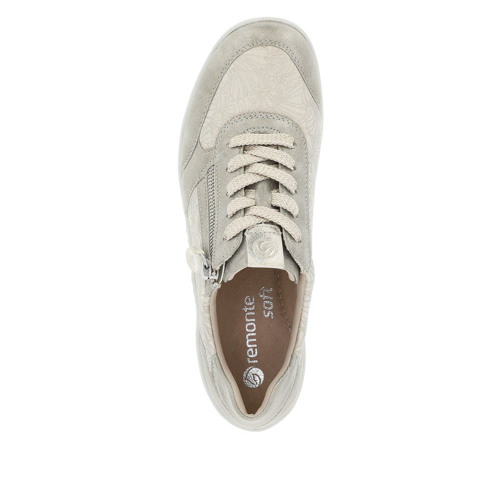 Beige remonte women´s lace-up shoes R7637-60 with zipper and extra width H. Shoe from the top.