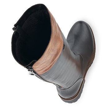 Schwarze Stiefel aus Glattleder mit Reißverschluss, wasserabweisendem Remonte TEX und Wechselfußbett. Schuhe Innenseite.