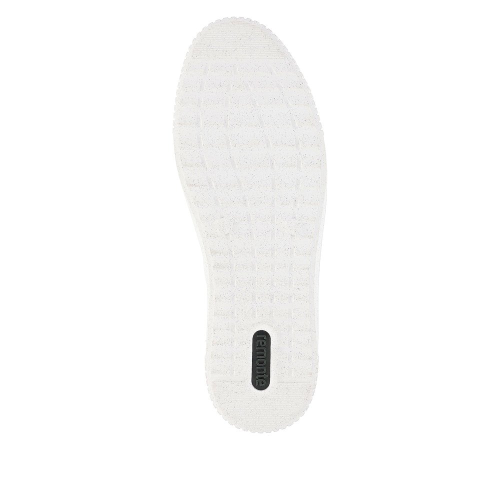 White remonte women´s sneakers R7902-80 with a hook and loop fastener and grey logo. Outsole of the shoe.