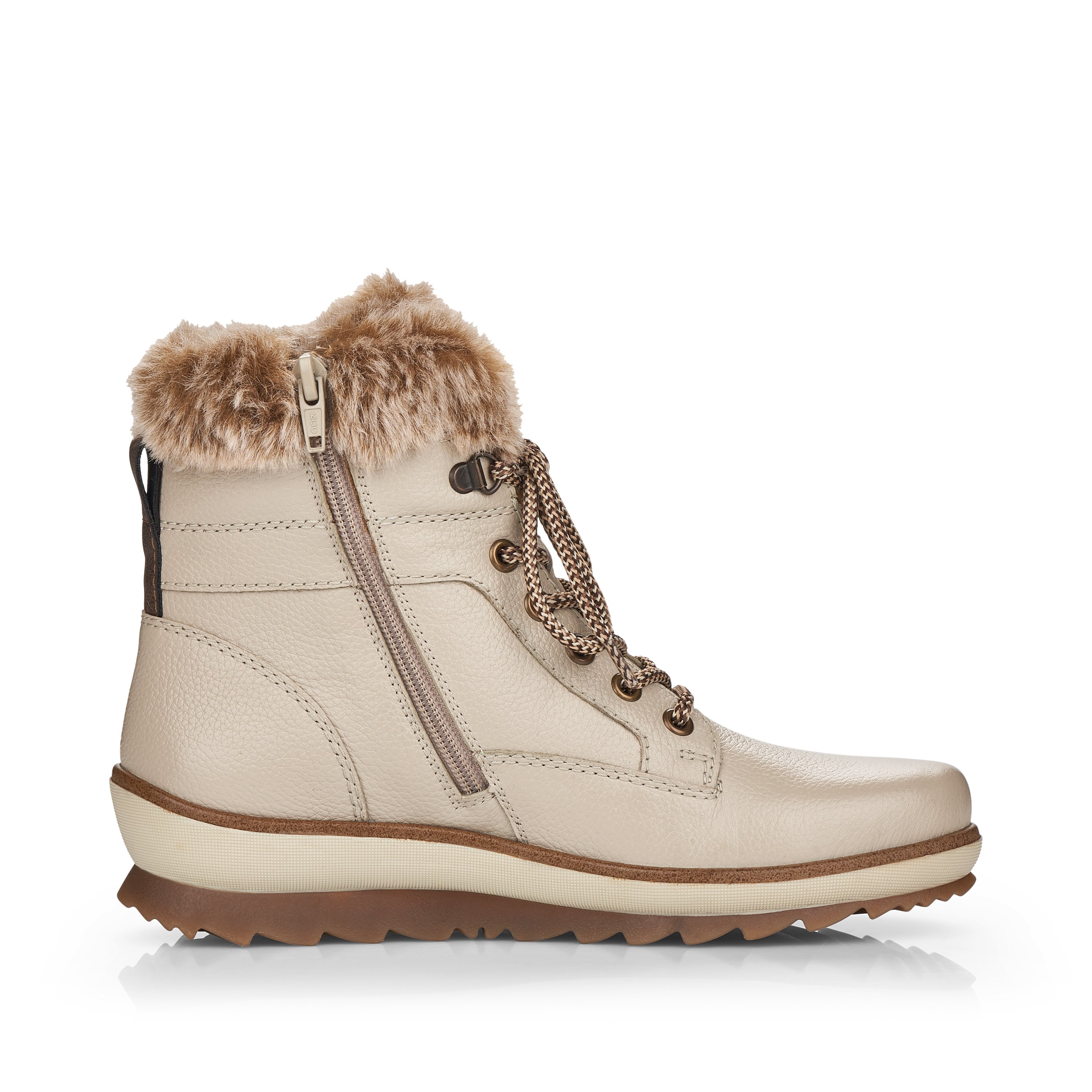 Brown beige remonte women´s lace-up boots R8477-60 with cushioning profile sole. Shoe inside