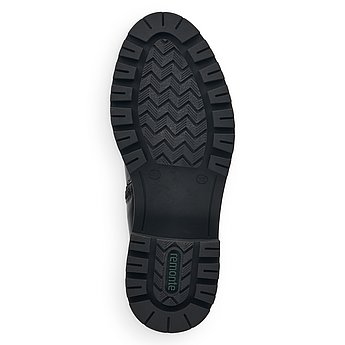 Schwarze Stiefel warm gefüttert aus Glattleder mit Reißverschluss, wasserabweisendem Remonte TEX und Wechselfußbett. Schuh Laufsohle. 