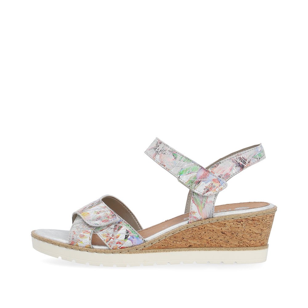 Multi-colored remonte women´s wedge sandals R6252-92 with a hook and loop fastener. Outside of the shoe.