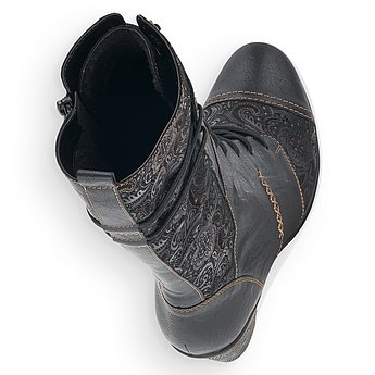 Schwarze Stiefeletten leicht wärmend aus Glattleder mit Reißverschluss und Schnürung und Wechselfußbett. Schuhe Innenseite.