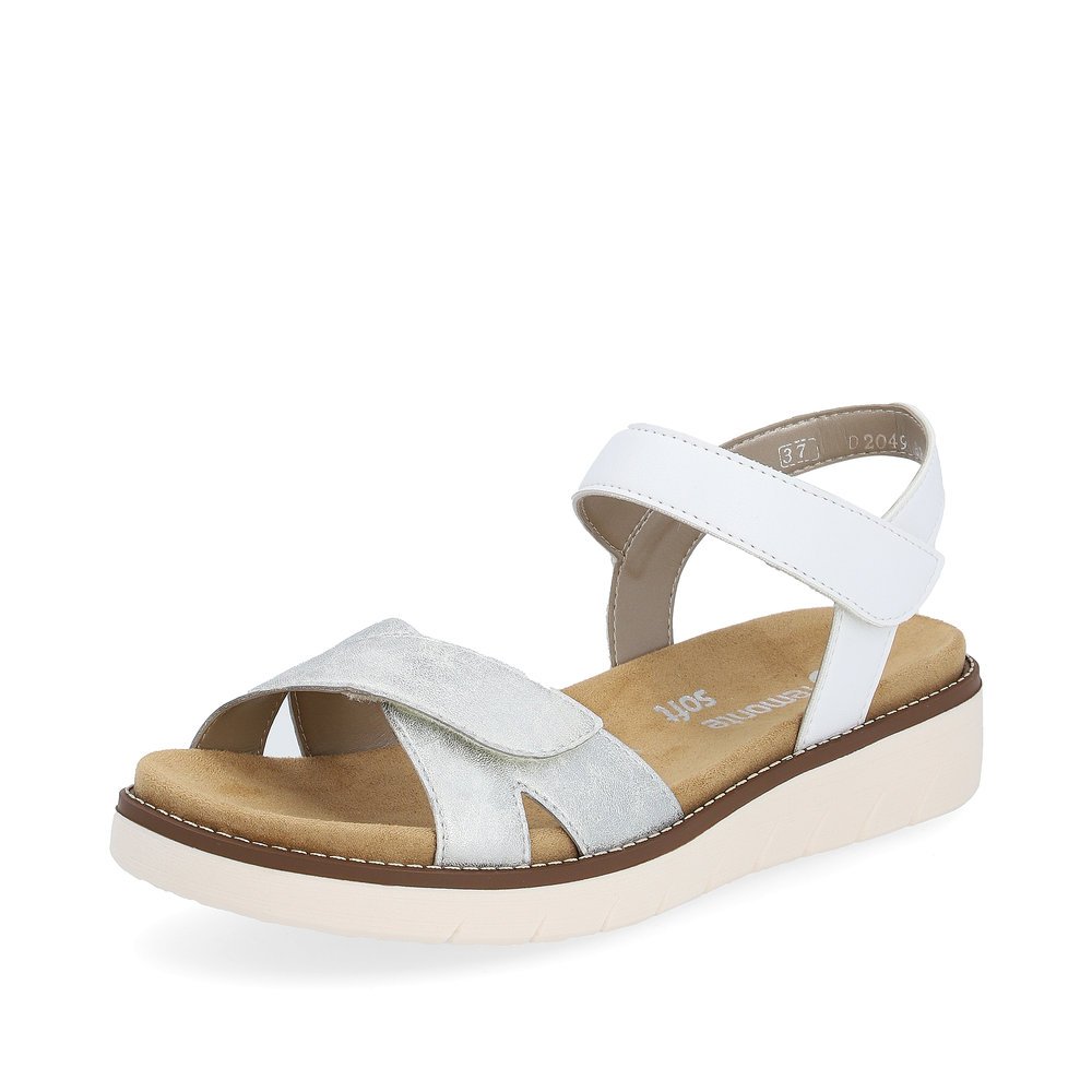 White remonte women´s strap sandals D2049-82 with a hook and loop fastener. Shoe laterally.