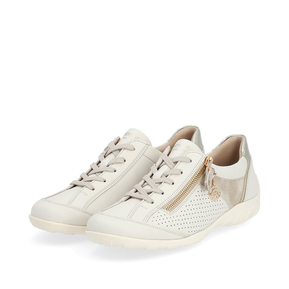Swan white remonte women´s lace-up shoes R3411-80 with a zipper and comfort width G. Shoes laterally.