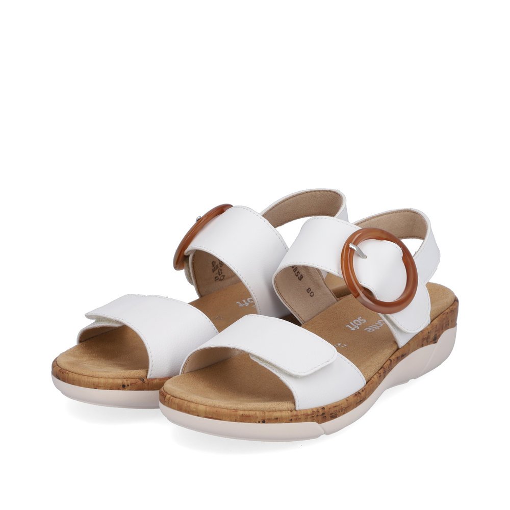 Classy white remonte women´s strap sandals R6853-80 with hook and loop fastener. Shoes laterally.