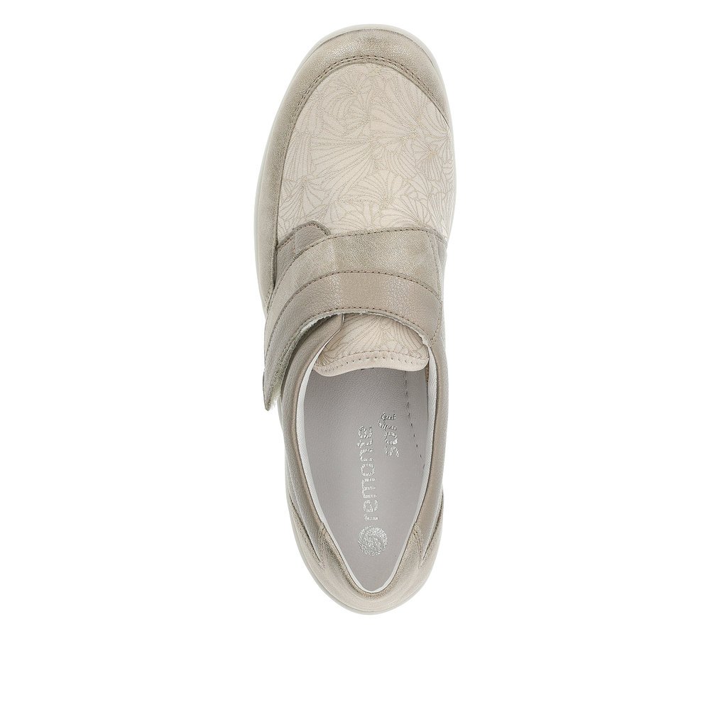 Metallic beige remonte women´s slippers R7600-91 with hook and loop fastener. Shoe from the top.