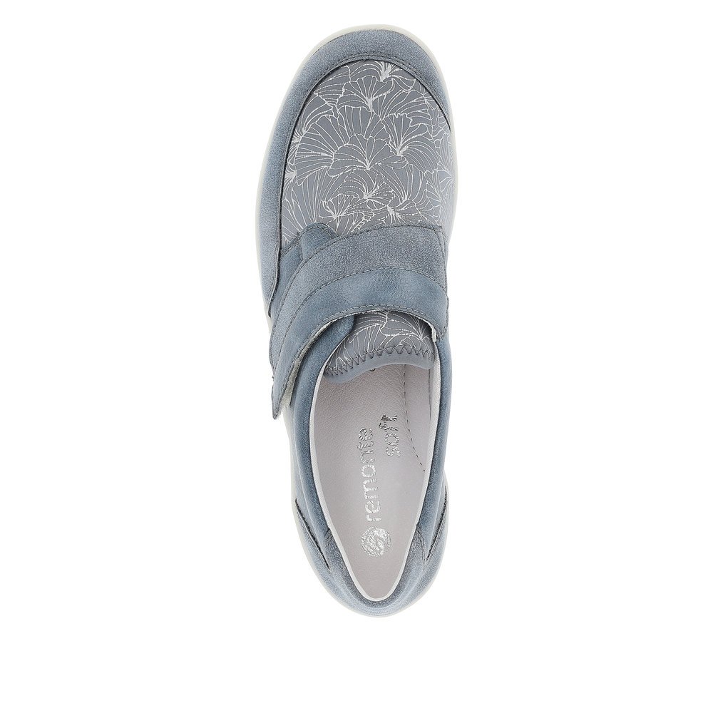 Blue remonte women´s slippers R7600-13 with hook and loop fastener. Shoe from the top.