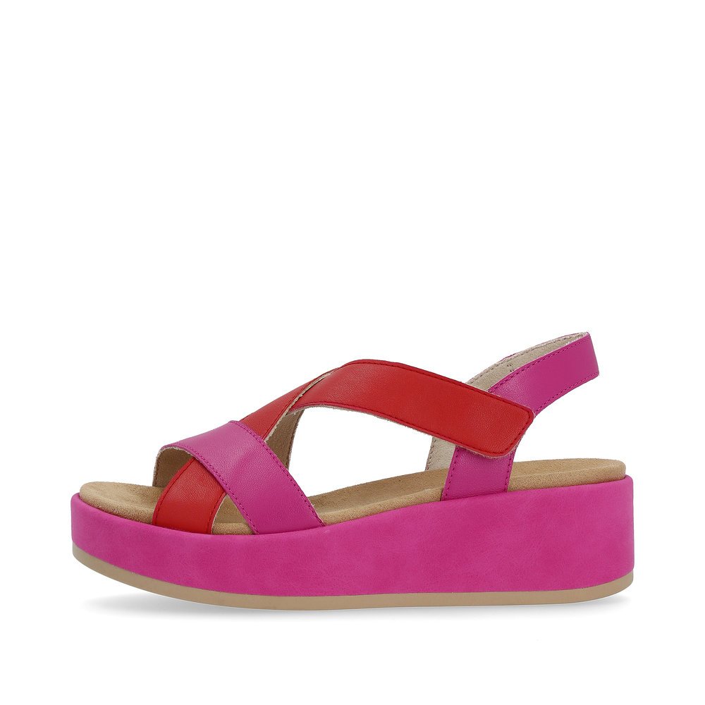 Pink remonte women´s strap sandals D1N52-33 with a hook and loop fastener. Outside of the shoe.