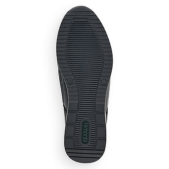 Schwarze Halbschuhe aus Lederimitat und Stretchmaterial mit Wechselfußbett. Schuh Laufsohle. 