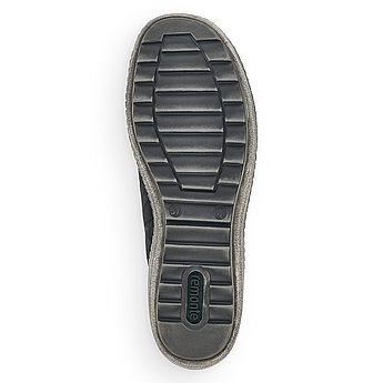 Schwarze Halbschuhe aus Lederimitat mit Reißverschluss und Schnürung, wasserabweisendem Remonte TEX und Wechselfußbett. Schuh Laufsohle. 