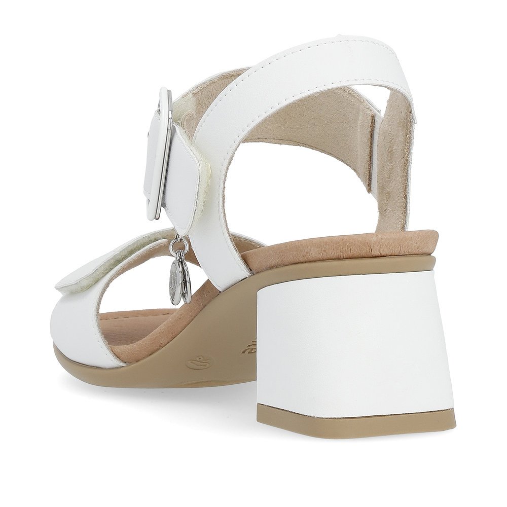 White remonte women´s strap sandals D1K51-80 with hook and loop fastener. Shoe from the back.