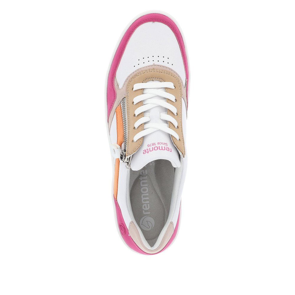 Weiße remonte Damen Sneaker D0J01-84 mit Reißverschluss. Schuh von oben.