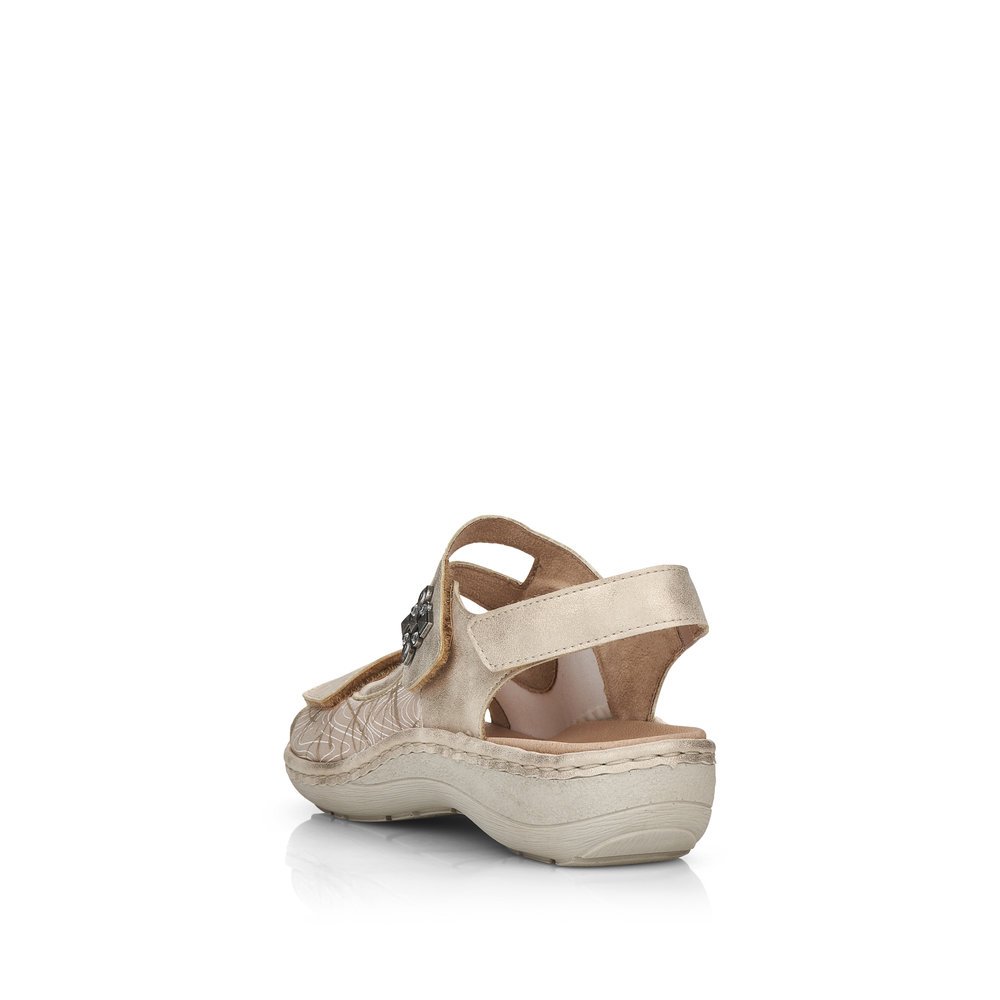 Light beige remonte women´s strap sandals D7647-94 with hook and loop fastener. Shoe from the back.