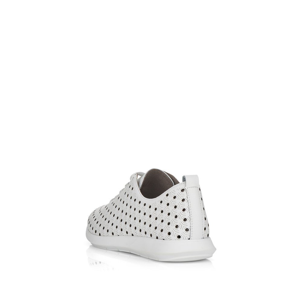 White remonte women´s lace-up shoes R7101-80 with perforated look. Shoe from the back.