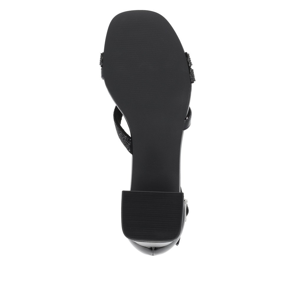 Black vegan remonte women´s strap sandals D1L51-00 with buckle and soft cover sole. Outsole of the shoe.