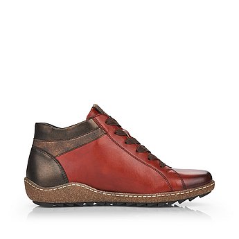 Rote Kurzstiefel leicht wärmend aus Glattleder mit Reißverschluss und Schnürung und Wechselfußbett. Schuh Innenseite.