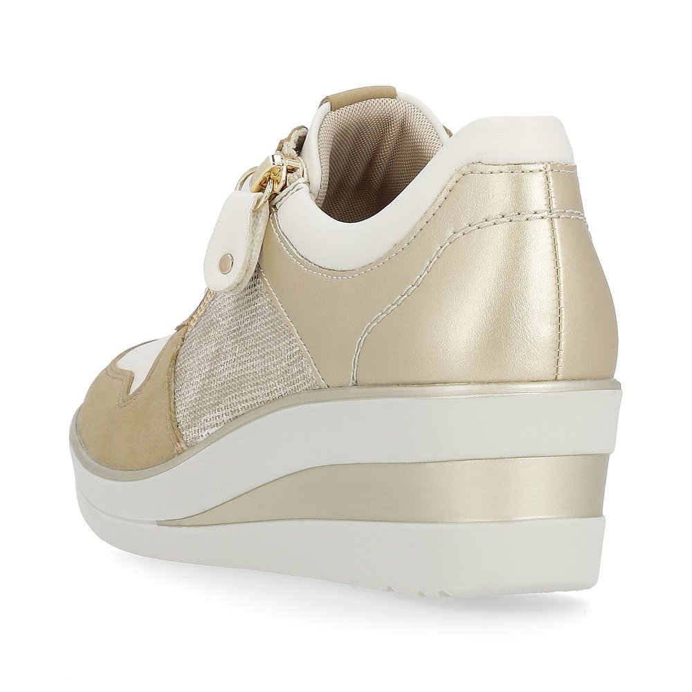Beige remonte women´s sneakers R7213-62 with zipper and extra width H. Shoe from the back.