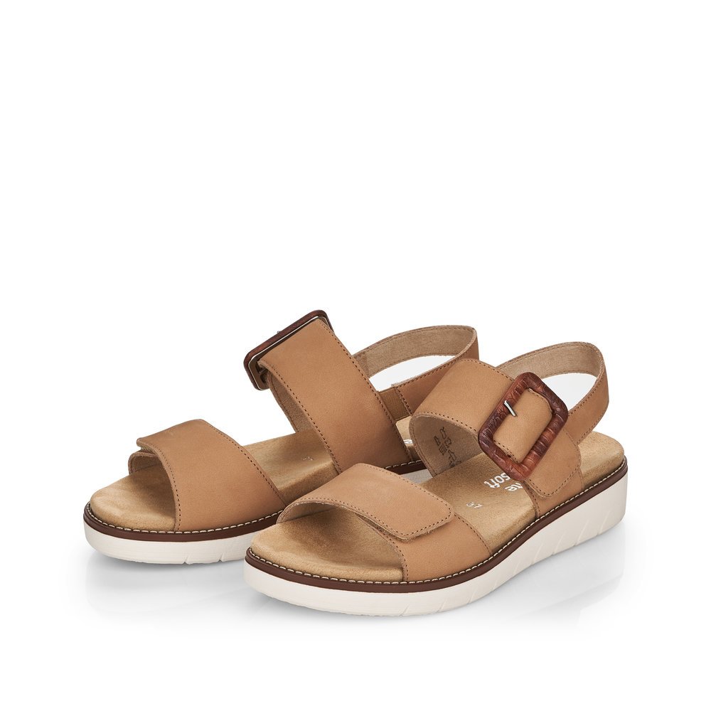 Brown remonte women´s strap sandals D2067-60 with a hook and loop fastener. Shoes laterally.