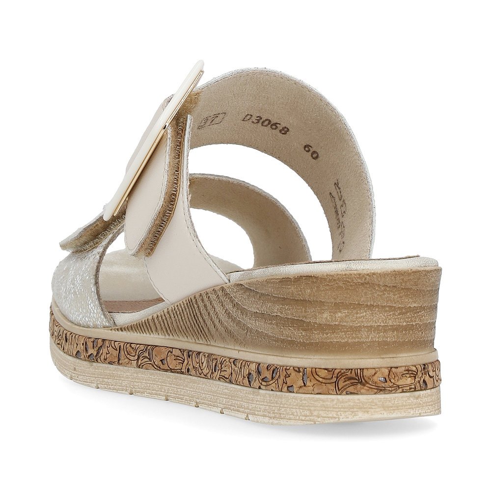 Vanilla beige remonte women´s mules D3068-60 with a hook and loop fastener. Shoe from the back.