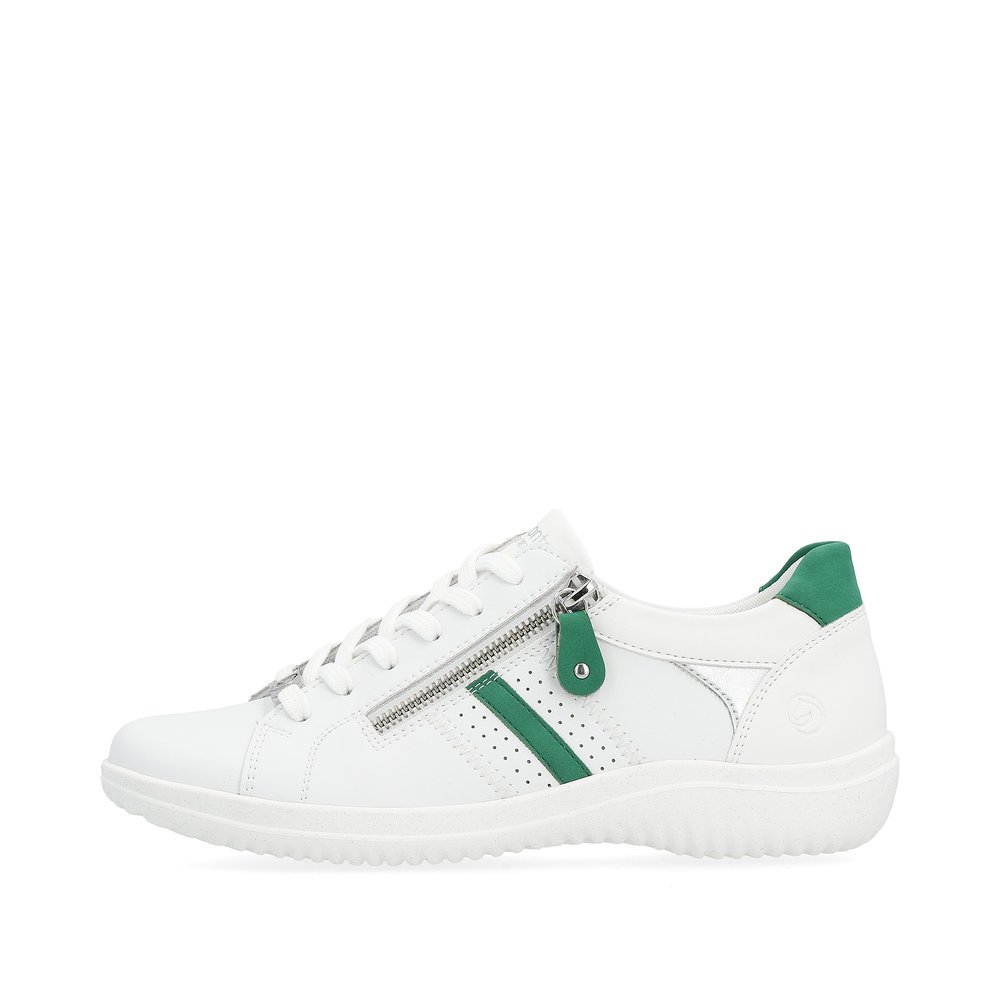 Pure white remonte women´s lace-up shoes D1E01-80 with a zipper and comfort width G. Outside of the shoe.